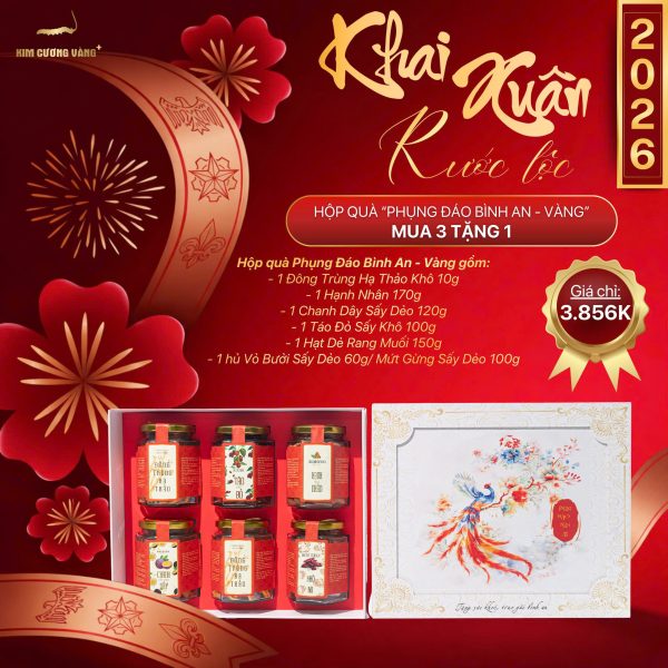 (🔥🔥🔥HOT DEAL XUÂN MUA 3 TẶNG 1) - HỘP QUÀ "PHỤNG ĐÁO BÌNH AN - VÀNG"